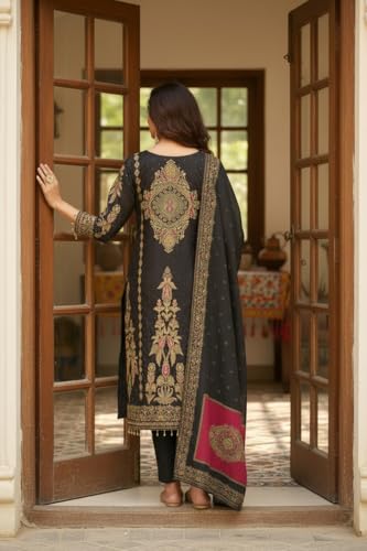 Image of Amazon Brand - Tavasya Womens Ethnic Motifs Embroidered Kurta Pant Set With Designer Long Dupatta