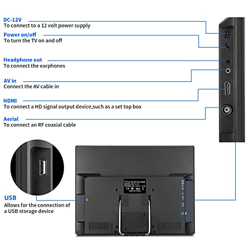 othoig 14inch Portable Rechargeable TV,Small Portable tv with Antenna,Built-in USB,HDMI/AV Slot and Digital ATSC Tuner,12 Volt TV for Kitchen RV car Camping - Image 3