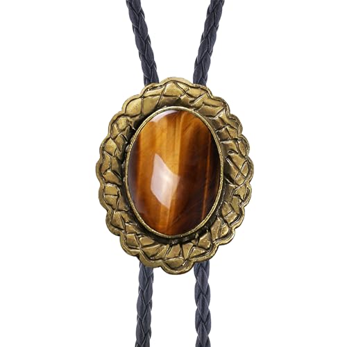 Image of Jeilwiy Bolo Tie for Men Real Stone Westwern Cowboy Ties Silver Bolos Women Leather Necktie Gift for Birthday Christmas