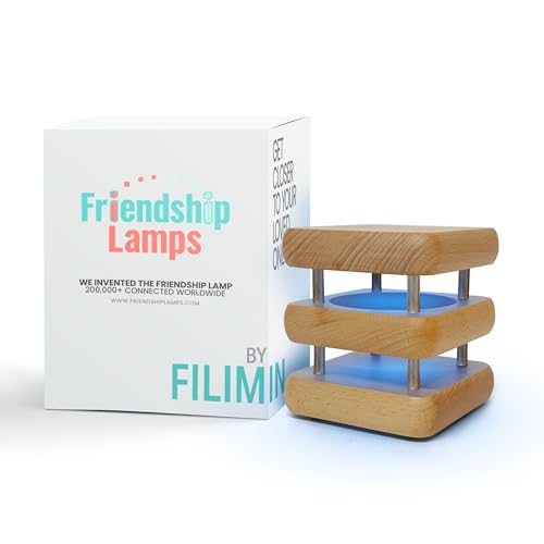 Friendship Lamp Mini Square Mid-Century Wood Design Handmade in USA - Wi-Fi Touch Lamp Light for Long-Distance, Connection, Relationship, Gift, Over 200 Colors, App Setup