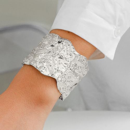 GIGB PBDK Chunky Gold Cuff Bracelet for Women Wide Thick Bangle Bracelets Exaggerated Irregular Textured Open Bangle Trendy Punk Hip Hop Jewelry Accessories2