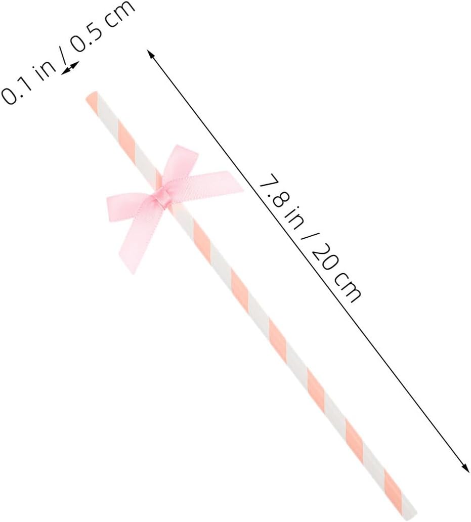 Alipis 100pcs Pink Bow Paper Straws Creative Disposable Beverage Straws Birthday Party Cake Decoration Craft Supplies