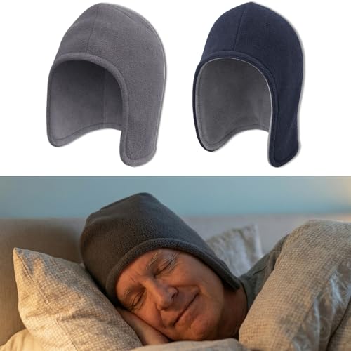 Elderly Sleep Cap 2-Pack, Soft Flannel Night Cap for Seniors, Warm Sleeping Hat for Elderly, Gray & Navy, Lightweight & Comfortable Unisex Sleep Beanie