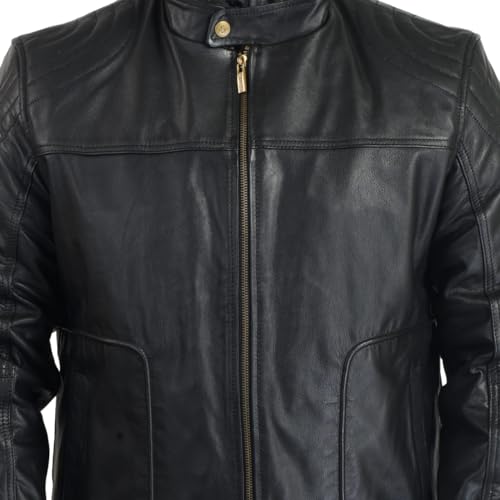 Image of Body Guard Genuine Leather Jacket | Genuine & Pure Leather Jacket | Mens Solid Biker Jacket | Full Sleeve Solid Jacket for Men's Biker Style | 2 Insiide & 2 Outside Pockets with zipped Sleeve