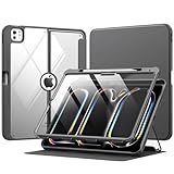 MoKo for iPad Pro 13 Inch Case 2024 M4 (7th Gen) with Pencil Holder,[Built-in Screen Protector],iPad Pro 13 M4 Case with ClearBackMagneticMultiStandCoverCharcoalGray