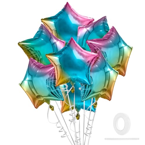 Image of Star Balloons 18 Inch Foil Balloons 10 PCS Star Balloons Foil Gradient Star Foil Balloons Set Mylar Balloons Gradient Balloons Star for Birthday Party Anniversary Wedding Baby Shower New Year Decor