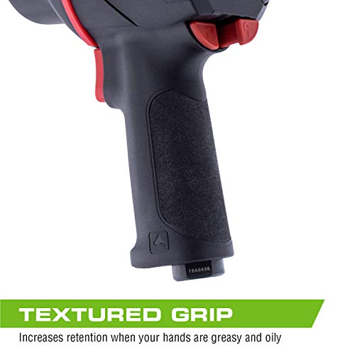 Arcan 1/2” Lightweight Pneumatic Push Button Air Impact Wrench, 1300 ft/lbs of High Torque, Twin Hammer, Composite, with Variable Speed Trigger (A41311)