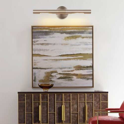 Image of Brushed Nickel Picture Light 19 inches Modern Wall Sconce with Cylinder Metal Shades Rotatable 360Indoor Wall Lighting Fixture Bathroom Vanity Light Bedroom Living Room