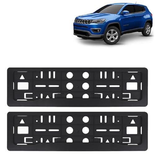 Image of KINGSWAY Compass Car Number Plate Frames for All 2017 to 2020 Models of Jeep Car Registration Plate Holders, Black Licence Plate Covers (Front and Rear), Universal Size 51.5 x 14.5 cm