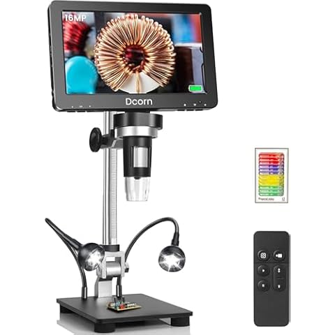 HDMI LCD Digital Microscope with IPS Screen, Dcorn 7" Coin Microscope for Coin Collection Supplies, View Entire Coin,16MP Soldering Microscope with Lights for Adults, 32GB Card Included Cover