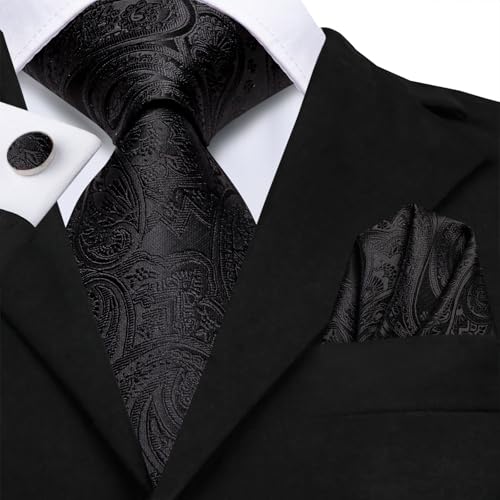 Image of Hi-Tie Men 63inches Tie Set Extra Long Necktie Paisley Tie Pocket Suqare Cufflinks Big and Tall Men Tie