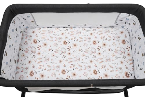 Image of Stretchy Fitted Crib Sheets Set 2 Pack Portable Crib Mattress Topper for Baby Girl Boy,Ultra Soft Jersey Material, Brown & Rabbit