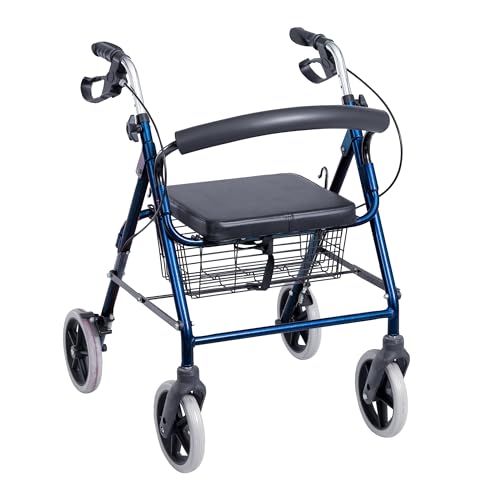 SPES - Deambulatore per Anziani Rollator Pieghevole in Alluminio Regolabile in Altezza - Rollator con Freni Bloccanti e Cestino Porta Oggetti - 4 Ruote - Colore Blu