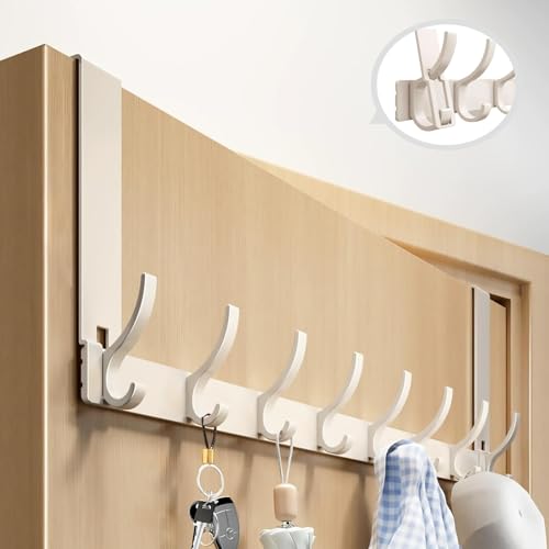 Vividorad ドアフック 8連 フック ドアハンガー【ネジゼロ& 工具なしで簡単取り付け】約53*28CM 扉 フック 玄関掛け 吊り下げ 帽子ハンガー カバン掛け ハンガー掛け 強い耐荷重 変形しにくい 静音対応 大容量 玄関/浴室/トイレ/キッチン/玄関 収納用