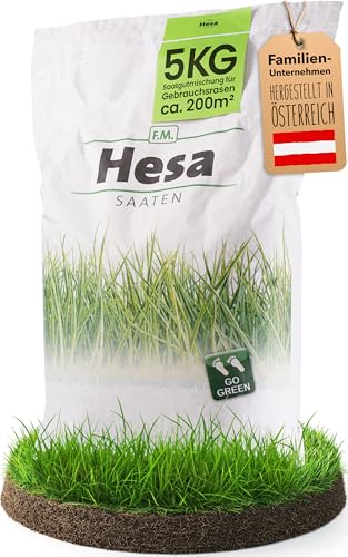 Hesa Gebrauchsrasen 5 kg für 200 m RSM 2.3 Sport- und Spielrasen schnellkeimende Premium Rasensamen Grassamen strapazierfähig und robust in Profiqualität