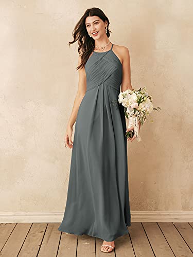 Alicepub Chiffon Steel Gray Bridesmaid Dresses Long Formal Party Dress For Women Prom Evening Halter, Us6 #TOP2