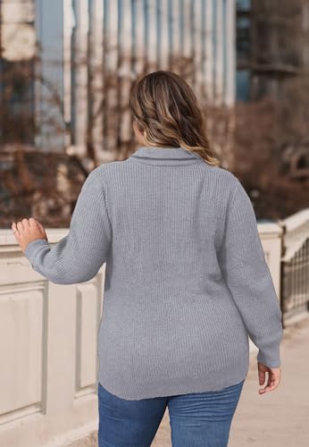 Image of TIYOMI Women Plus Size Tops Long Sleeves Mock Neck Sweaters Knit Pullover Sweater Adjustable Zipper Fall Autumn Winter Shirt