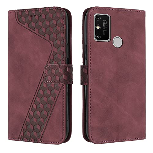 OKZone Kompatibel mit Huawei Honor 9A/Honor Play 9A Hülle, PU Leder Handyhülle Tasche Wallet Schutzhülle Flip Cover Klappbar Brieftasche Etui mit Magnet Kartenfach TPU Lederhülle (Rot)