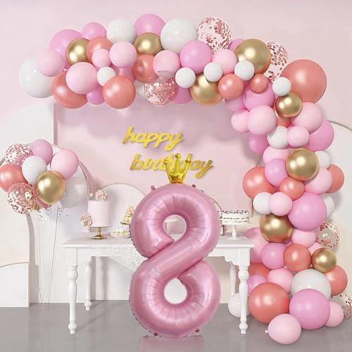 Image of 40 Inch Pearl Pink Number Balloons, Big Crown Foil Number 8 Balloons for Kids 8th Birthday, Pastel Pink Balloon Decorations 0-9 Set for Girls Women Birthday Party Decoration Anniversary Party Supplies
