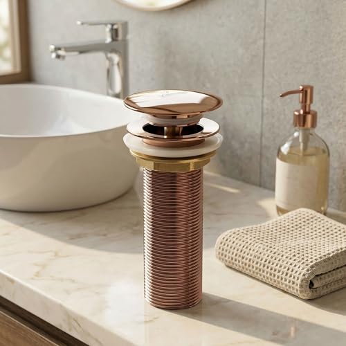 Image of InArt Pop-up Brass Basin Drainer /Waste Coupling /Waste Kit for Bathroom Wash Basin /Vessel Sink 5 Inch Brass Full Threaded Pop Up Waste Coupling 32 MM (Rose Gold Color)