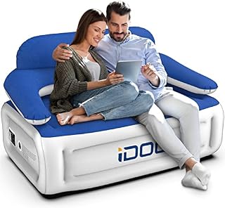 iDOO Inflatable Sofa with Backrest, Inflatable Chair Camping with Built-in Pump, Portable 3 Seaters Blow Up Sofa for Outdoor Party, Inflatable Air Couch for Adults Kids, 2min Fast Inflation Deflation