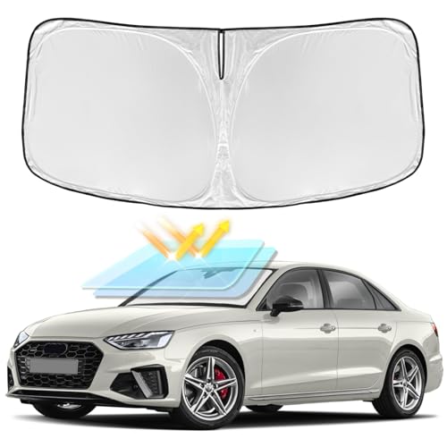for Audi A4 2017-2024 2025 Windshield Sun Shade - 4 Layers Car Sunshades for Front Windows Shade Cover Custom Fit A4 Sun Visor 250T Retractable Shade Blocks UV Rays Car Accessories