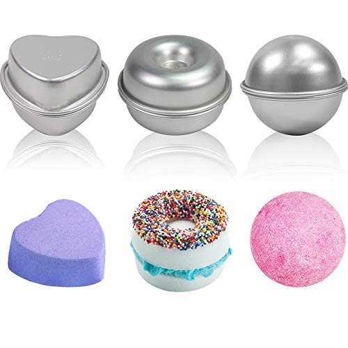 Habbi Metal Bath Bomb Molds Set 43pcs Bath Bomb Mold Kit Including 3 Size 6 Hemispheres 2 Star 2 Heart Shape 2 Donut 30 Heat Shrink Bags for DIY Bath Bomb Making Supplies Kit