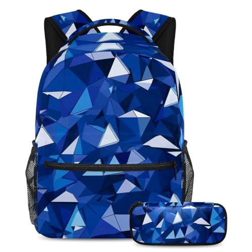 Sacs à dos de jour triangle bleu géométrique : lot de 2 cartables ados