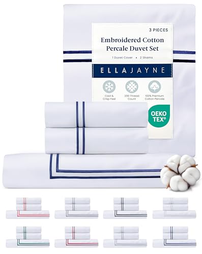 Ella Jayne Duvet Cover Queen Size (3 Pieces), 100% Cotton Percale, Full/Queen, Soft, Breathable & Lightweight, Including Duvet Cover (1 Piece) 90 x 90 Inches with 2 Pillow Shams (Navy Design)