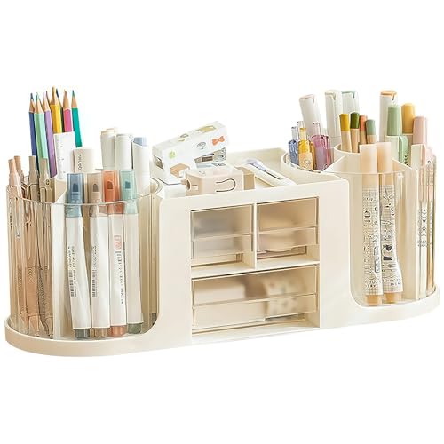 Lvjkes Boîte de rangement pour porte-stylos, Double rotation organiseur de bureau 14 compartiments...