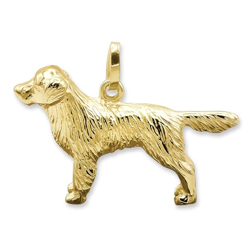 CLEVER SCHMUCK Golden Retriever Halskette 26 mm plastische 3D Form 45 cm 925 Sterling Silber vergoldet Geschenke für Hundebesitzer im Etui anthrazit