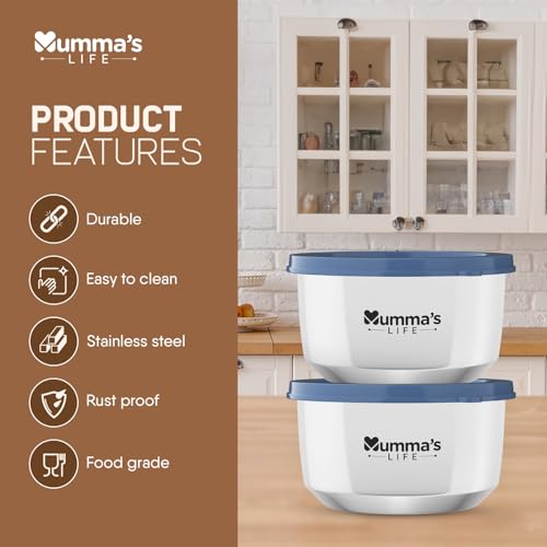 Image of Mumma's LIFE- Stainless Steel Lunch Box Set of 2 (280 ml Each) with Insulated Lunch Bag, Leak Proof Lunch Box for Office & College (Grey)
