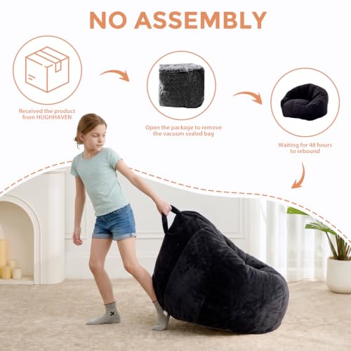 Image of HUGHEAVEN Medium Memory Foam Bean Bag Chair for Teens & Kids - 3ft | Fluffy Floor Chair Lounger, Cozy Faux Fur Reading Nook Chair, Comfy Beanbag Sofa Couch, Floor Seating Foam Seat with Filler
