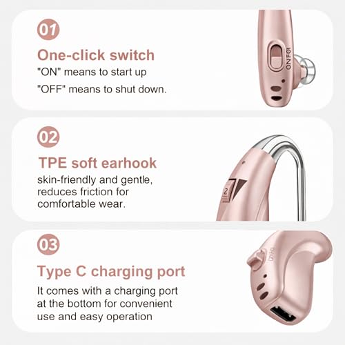 Image of FASTWELL F28-2 Unit for Both Ear Digital Advanced Rechargeable Hearing Aid for Adults with Hearing Loss | |Digital Noise Reduction | (Rose Gold-Pair) | 1-Year Warranty