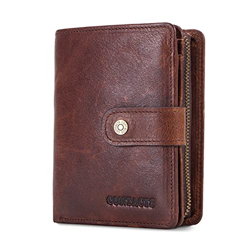 FORRICA Cartera Hombre Cuero Cartera Mujer RFID Bloqueo Monedero de Piel Billetera Tarjetas de Crédito Portamonedas Bolsillo Moneda Caja de Regalo Marrón A