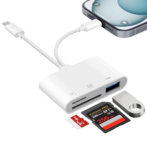 Clomnpe Lector Tarjetas SD para iPhone USB C, Certificado Apple MFi, Lector de Tarjetas con SD, TF y USB, Transferencia Bidireccional & Plug and Play, para iPhone/iPad/MacBook/Cámara, Viajeros