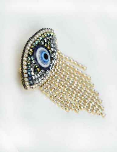 Image of Retro Evil Eye Brooch Fashion Unique Crystal Pearl Abstract Eyes Brooches Pin Badge for Women Bridal Jewelry Gift