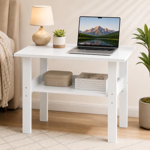 Image of ECOLINE Engineered Wood Computer Desk for Home & Office with Open Storage Shelf | Compact Study Table, Laptop Desk & Writing Workstation | Easy Assembly | White Finish | 90 x 50 x 75 cm