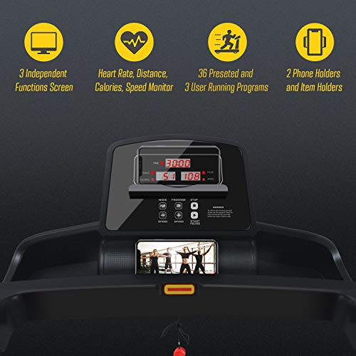 OMA Treadmills for Home, Exercise Treadmill with Incline Folding Treadmills for Running and Walking Max 2.25 HP with LED Display of Tracking Heart Rate, Calories - Black - Thumbnail 2