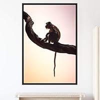 Framed Canvas Wall Art Monkey Animals Expressive Farmhouse/Country Living Room Monkey Multicolor Photography - 16x24 inches