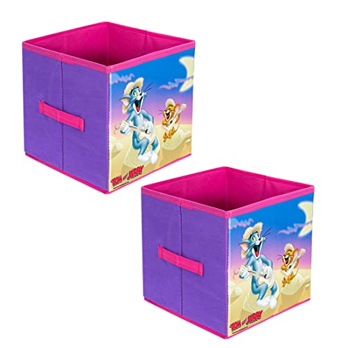 Image of PrettyKrafts Tom and Jerry Fabric Toys Organizer Storage Box for Kids (Small, Purple, Set of 2)