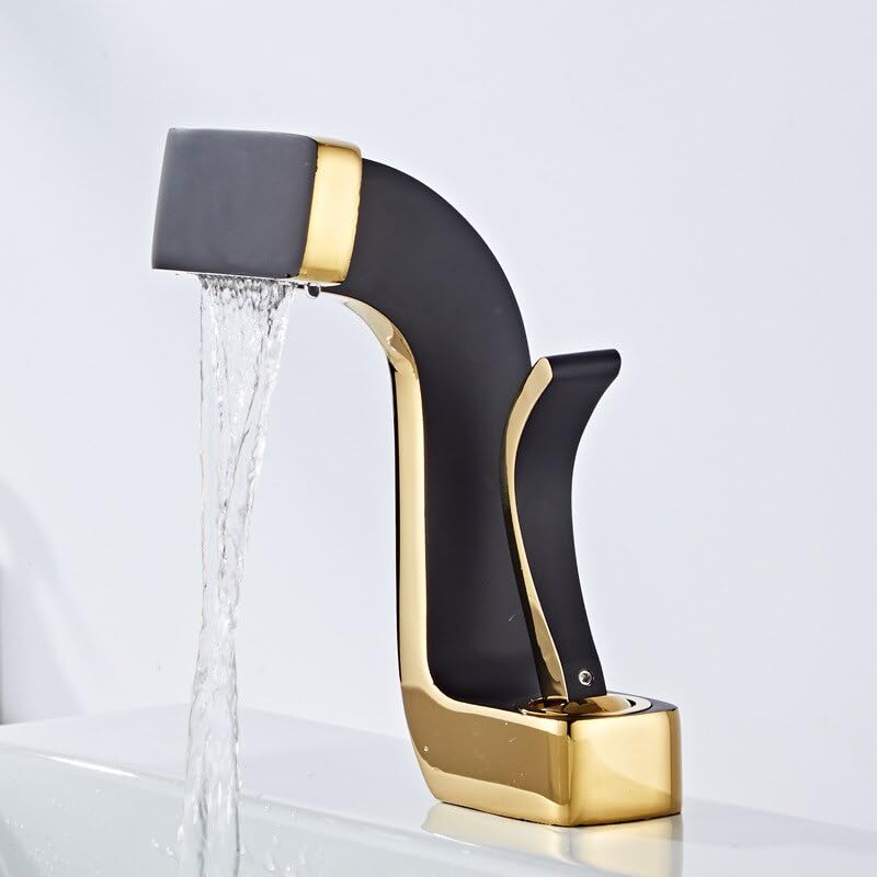 Robinet de salle de bain mitigeur laiton bassin eau chaude froide noir or LWX