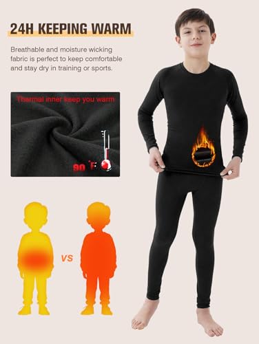 Boy's Long Sleeve Athletic Base Layer Compression Underwear Shirt Tights Set KidsThermal Underwear Set2