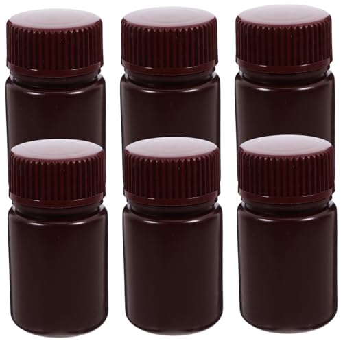 KICHOUSE 6pcs Laboratory Reagent Bottle Chemical Liquid Bottle Round Scientific Container Indicator Bottle Laboratory Bottle Pill Bottle Liquid Storage Jar Pot Plastic Dark Brown