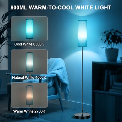 Image of FRIDEKO HOME Floor Lamp, Color Changing Ambient Lighting for Living Room Bedroom, Standing Lamp with App & Remote, Tall Corner Lamp for Christmas Home Decor, 9W 800LM, Foot Switch, Turquoise Shade