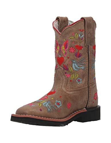 Dan Post Girls' Embroidered Western Boot Broad Square Toe Taupe 12 D