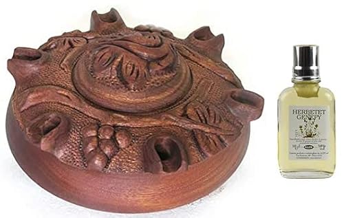 Coppa dell'amicizia Originale della Valle d’Aosta 6 becchi UVA in Legno di Mogano Diametro 23cm + Bottiglia tascabile Genepy Herbetet 10cl (100ml) con la ricetta per preparare Il caffè alla valdostana