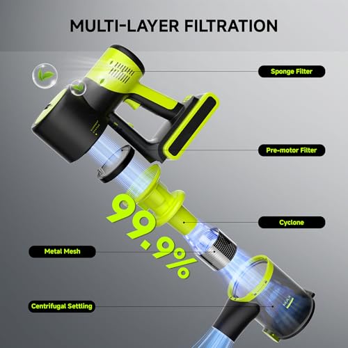 Cordless Vacuum Cleaner, 45KPA 55 Mins Vacuum Cleaners for Home, Rechargeable Stick Vacuum with Tangle-Resistant Design, Self-Standing, Wall Mount Charging Handheld Vacuum for Pet Hair, Carpet