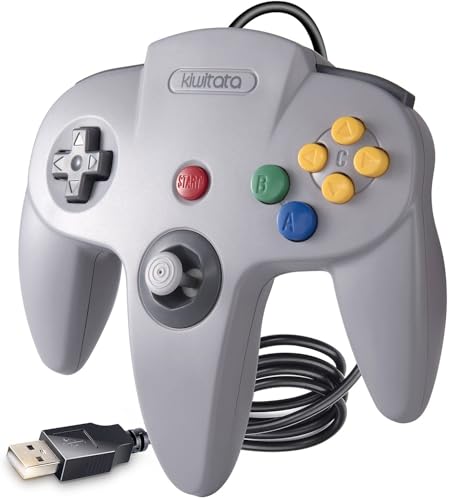 Classic N64 Controller, N64 Wired USB PC Game Pad Remote Joystick Controller for Windows & MAC & Raspberry Pi 3 Gray
