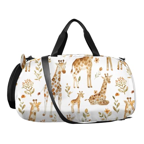 Duffle Bag for Boys or Girls with Shoes Compartment, Simple Drawing Of Giraffe Sports Travel Bag Overnight2